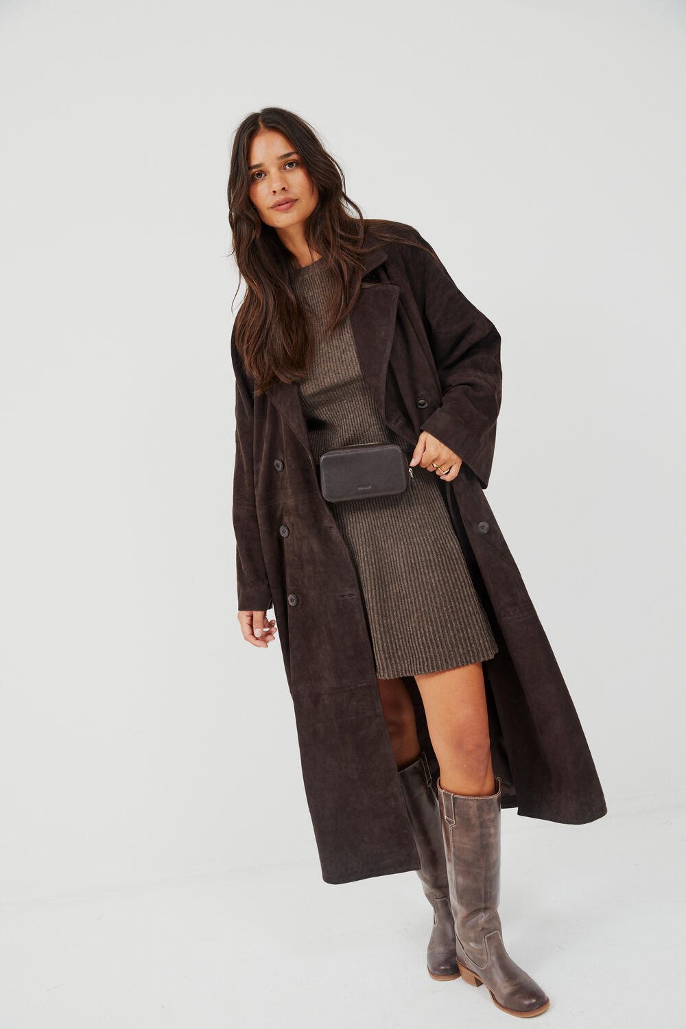 Noomi Suede trenchcoat - Chocolate Plum